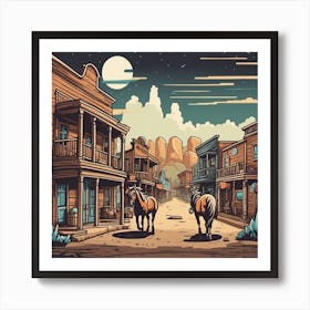 Western Town In Texas With Horses No People Sticker 2d Cute Fantasy Dreamy Vector Illustration Art Print