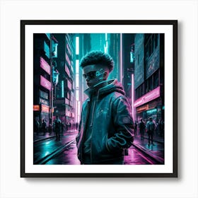 Young Man In A Neon City Art Print