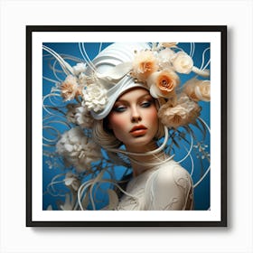 Beautiful Woman In White Hat Art Print