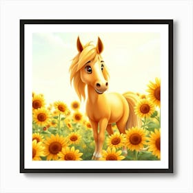 Horse In Sunflower Field 28 Art Print