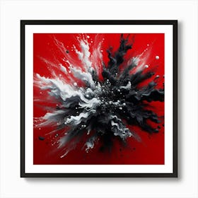 Black And White Paint Splash On Red Background Art Print