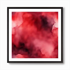 Beautiful ruby garnet abstract background. Drawn, hand-painted aquarelle. Wet watercolor pattern. Artistic background with copy space for design. Vivid web banner. Liquid, flow, fluid effect. Art Print