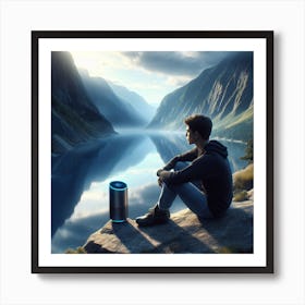 Man Sits On A Rock Art Print