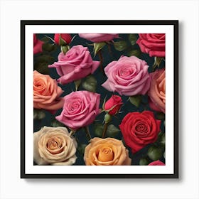 Seamless Pattern Of Roses 1 Art Print