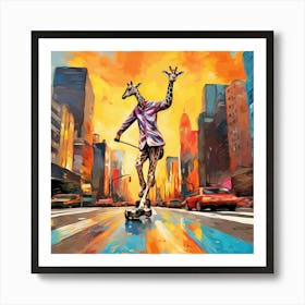 Giraffe On Skateboard Art Print