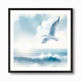 Seagull Flying Over The Ocean Art Print