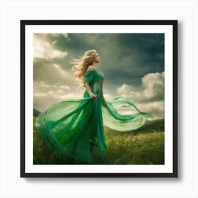 Beautiful Woman In A Green Dress Art Print