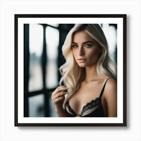 beautiful blonde girl in lingerie bra 2 Art Print