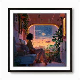 Girl Looking Out Of A Window 1 Art Print