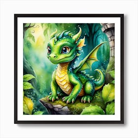 Green Dragon In The Forest Art Print