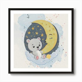 Teddy Bear On The Moon Art Print