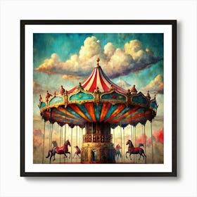 A Vintage Carousel Under A Cloudy Sky 1 Art Print