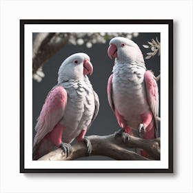 Two Parrots Perched On A Branch Art Print