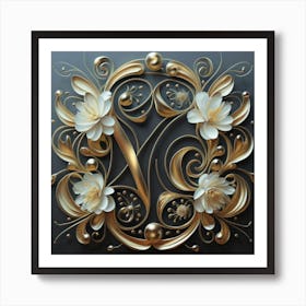 Gold Floral Painting Art Print