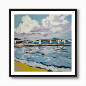 Sailboats On The Beach Art Print