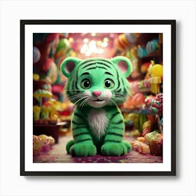 Firefly Cheerful Little Green Tiger In A Whimsical Candy Shop 93887 (2) Art Print