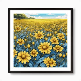 Field Of Yellow Daisies 1 Art Print