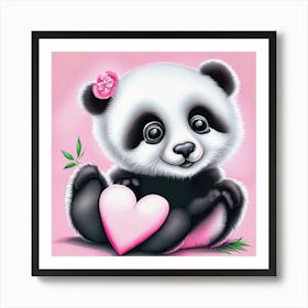 Cute Panda Holding A Heart Art Print