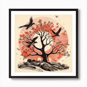 Nature Illustration Birds and Tree Illustration Art Print