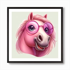 Pink Horse With Glasses 1 Art Print