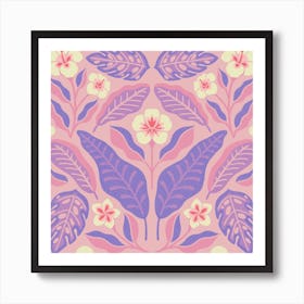 Tropical Leaves   Pink Square Art Print