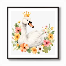 Floral Baby Swan Nursery Illustration (1) Art Print
