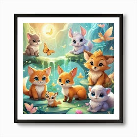 Cute wall decor of Squirrels and Foxes Art Print