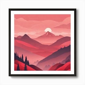 Misty mountains background in red tone 14 Art Print