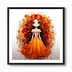 Firefly Character, Girl, Big Eyes, Orange, White, Flowers, Wreath, Curly Hair, Long Dress, Floral, P (1) Art Print