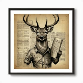 Deer With Newspaper Art Print