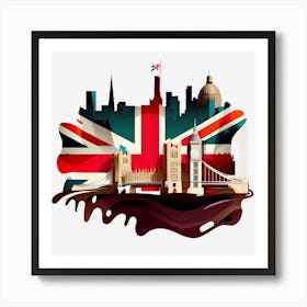 London Uk Flag Bridge Artistic Art Print