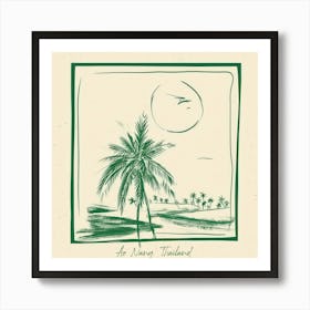 Ao Nang, Thailand Green Line Art Illustration Art Print