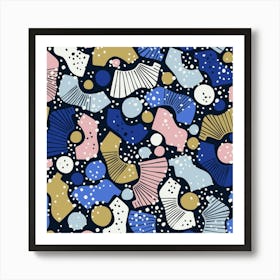 Abstract Shapes And Dots Navy Art Print