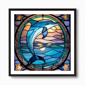 Dolphin stained Glass soothing pastels Art Print