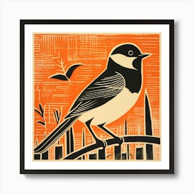 Retro Bird Lithograph Carolina Chickadee 2 Art Print