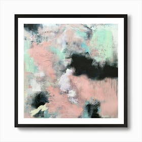 Abstract Pink, Pastel, Mint, black Clouds, Landscape Contemporary, Pink Mambo Coltxwilde, Square Art Art Print