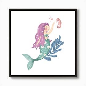 Mermaid and her friend nursery print Art Print