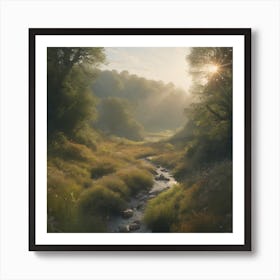 Sunrise Over A Stream Art Print