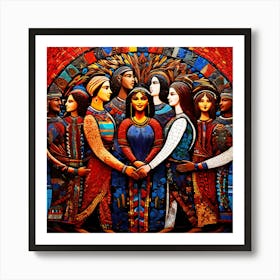 Women Of The World, An Image Showing A Mosaic Of Different Cultural Symbols And People From Various Backgrounds Holding Art Print