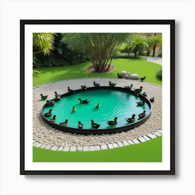 Ptitos Bañandose En Lafuente Del Jardin Art Print