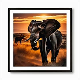 Sunset Elephants 2 Art Print