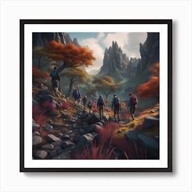 Group Hikers in the Wilderness Art Print