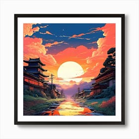 Sunset In Japan Art Print