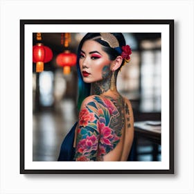 Asian Woman With Tattoos Art Print