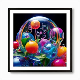 3d Bubbles Colors Dimensional Objects Illustrations Shapes Plants Vibrant Textured Spheric (23) Art Print