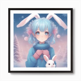 Cute Girl With Bunny Ears Art Print