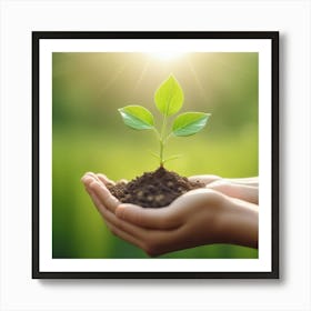 Hand Holding Young Plant With Sunlight Concept Eco Earth Day 1 Art Print