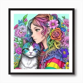 Cat and girl lucky charm 8 Art Print