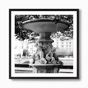 Water Fountain Statue, Black And White St Sebastian, Spain Square Art Print