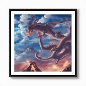 Dragon Flying Mountain Gaming Art Print